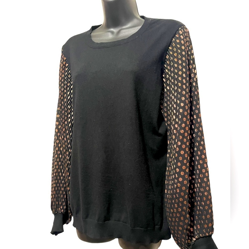 Adrianna Papell Black Sweater with Gold Puff Sleeves